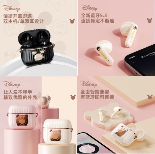 Disney QS-16 Wireless Bluetooth Earbuds – TWS Bluetooth 5.3 with Deep Bass & Charging Case