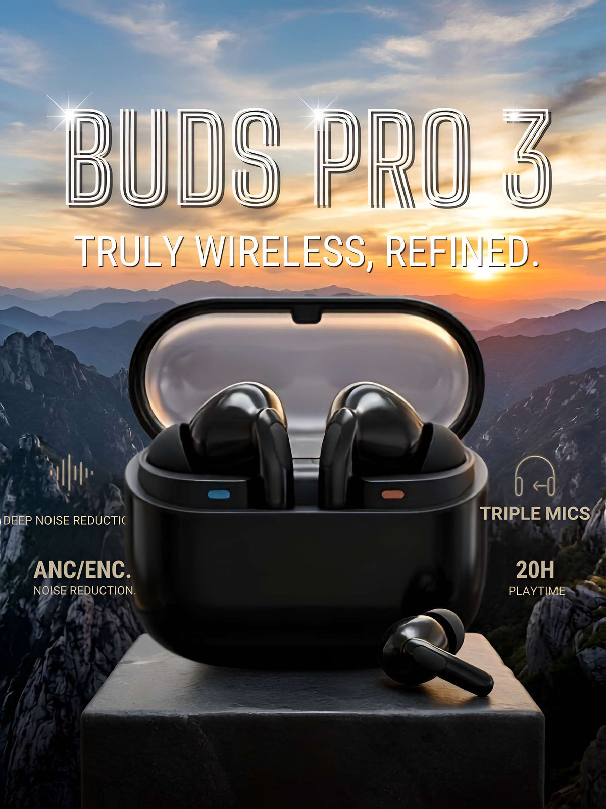 Buds Pro 3 wireless Bluetooth earbuds with ENC noise cancellation - Zygo Store Pakistan