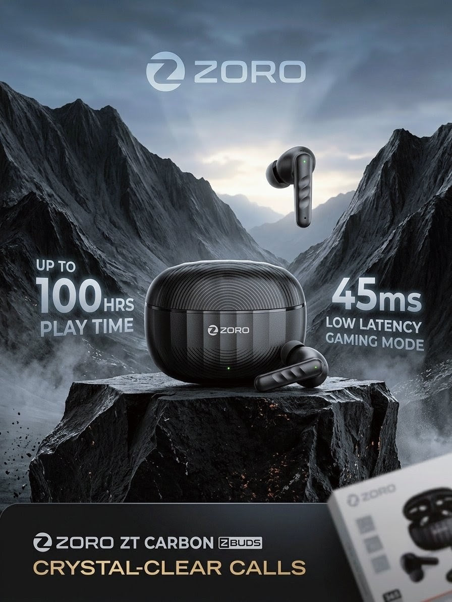 Zoro ZT Carbon Wireless Earbuds – Bluetooth 5.3 ENC TWS Earbuds with Deep Bass
