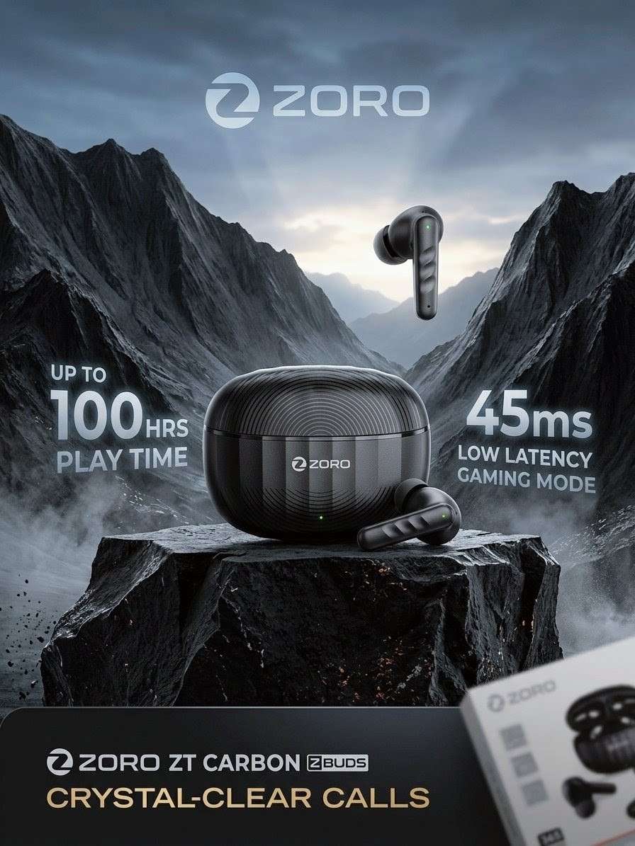 Zoro ZT Carbon wireless Bluetooth earbuds with ENC deep bass - Zygo Store Pakistan