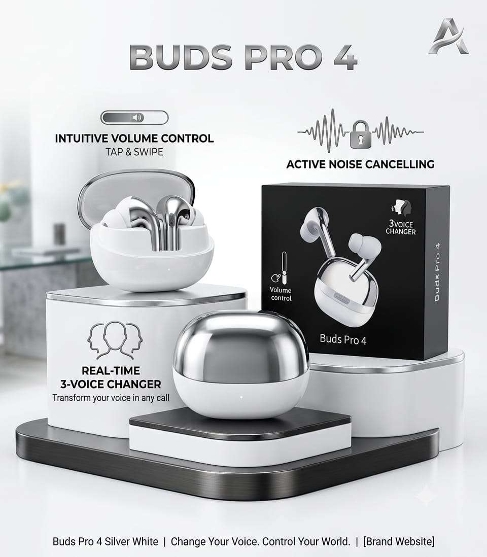 Buds Pro 4 wireless Bluetooth earbuds with HD sound - Zygo Store Pakistan