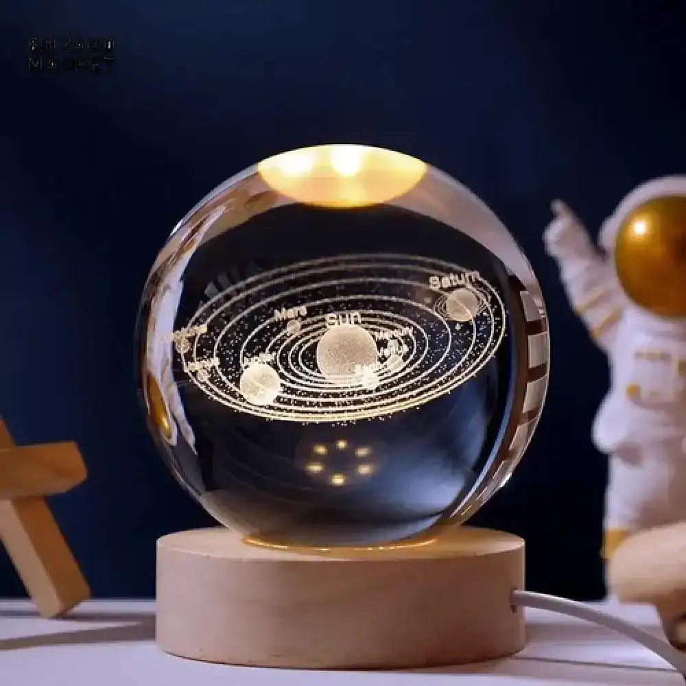 3D Crystal Ball LED night lamp wooden base decor light - Zygo Store Pakistan