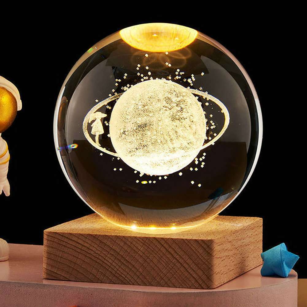 3D Crystal Ball LED night lamp wooden base decor light - Zygo Store Pakistan