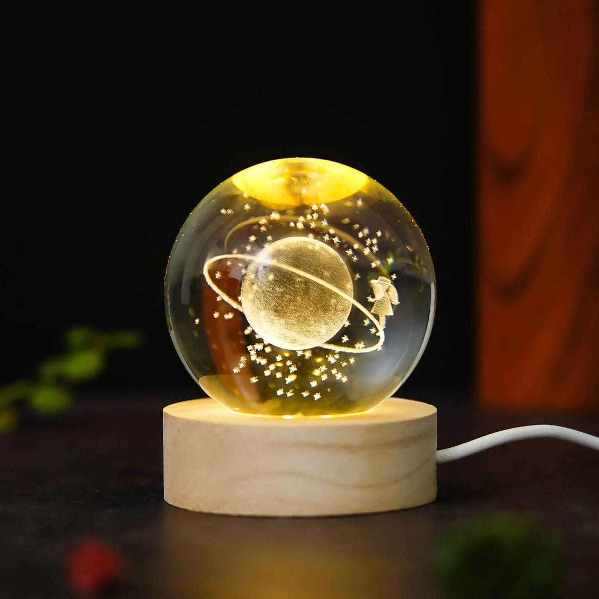 3D Crystal Ball LED night lamp wooden base decor light - Zygo Store Pakistan