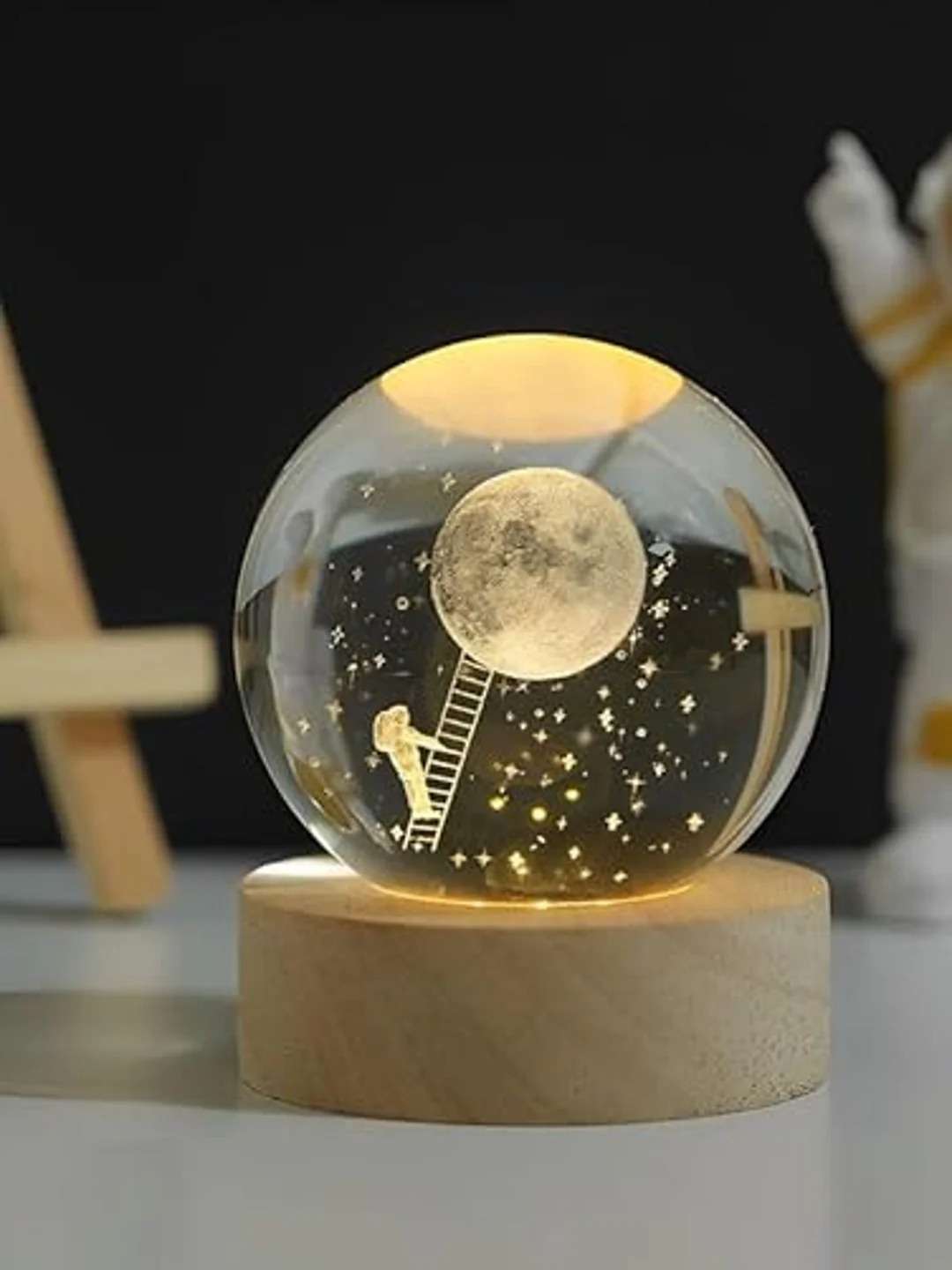 3D Crystal Ball LED night lamp wooden base decor light - Zygo Store Pakistan