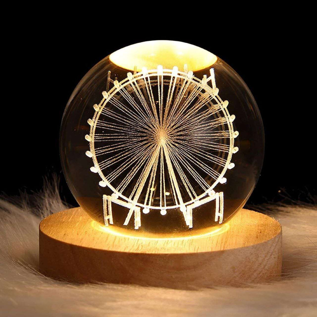 3D Crystal Ball LED night lamp wooden base decor light - Zygo Store Pakistan