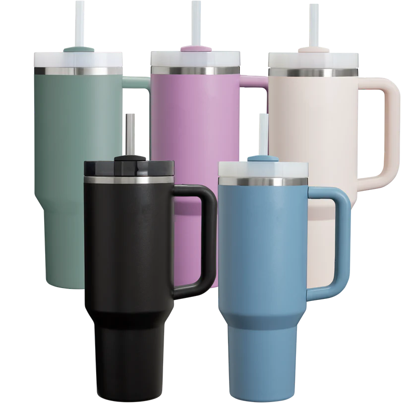 40 oz Insulated Stainless Steel Tumbler with Handle & Straw – Vacuum Travel Mug