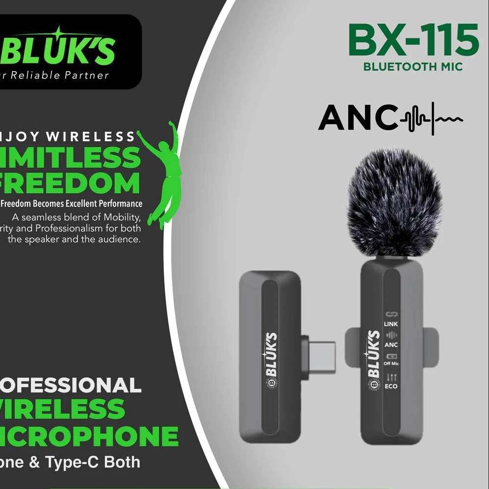 BLUK'S BX-115 wireless lavalier ANC clip-on microphone - Zygo Store Pakistan