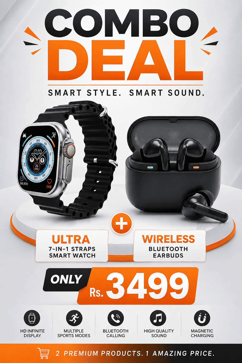 Combo Deal – Ultra 7-in-1 Straps Smart Watch + Wireless Earbuds