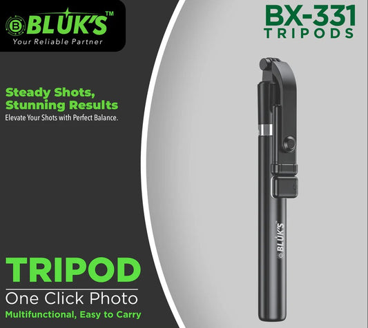 BLUK'S BX-331 4-in-1 Selfie Stick Tripod with Bluetooth Remote & LED Light (1.7M)