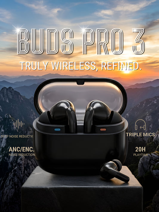 Buds Pro 3 Wireless Bluetooth Earbuds with ENC Noise Cancellation & Charging Case