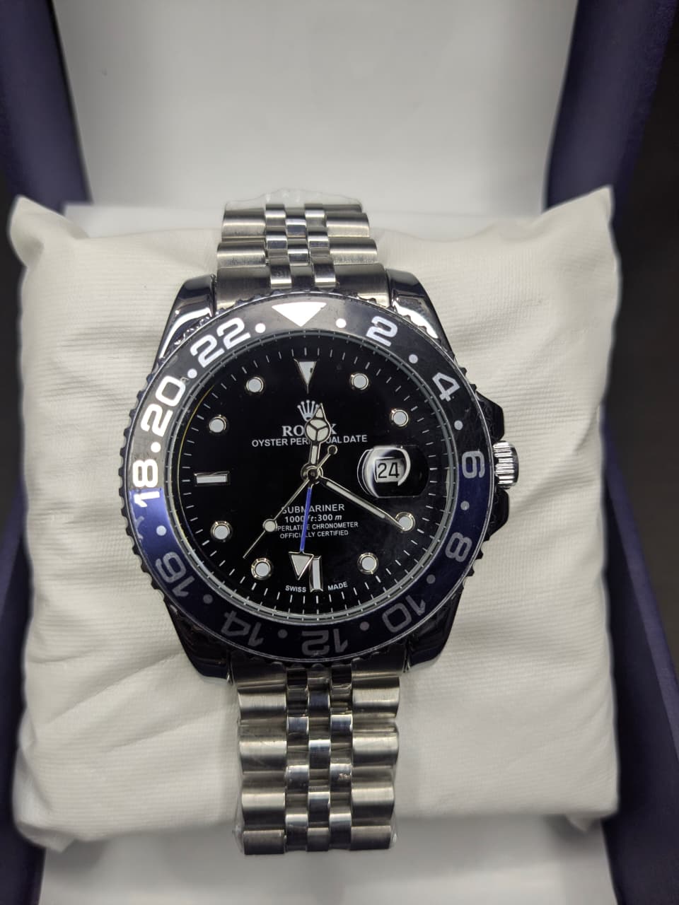 Luxury Blue & Black Dial Quartz Watch – Premium Stainless Steel Business Wrist Watch