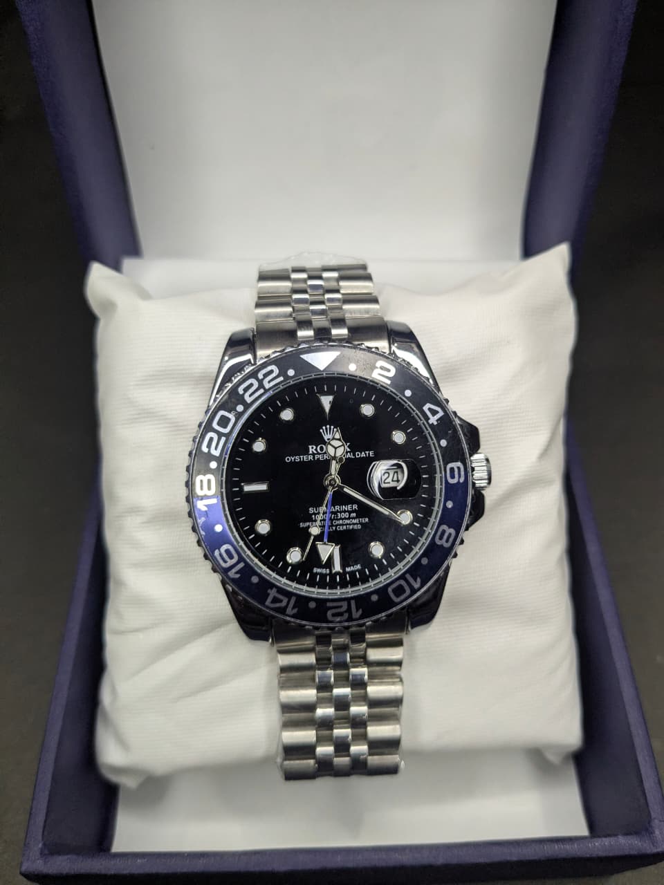 Luxury Blue & Black Dial Quartz Watch – Premium Stainless Steel Business Wrist Watch