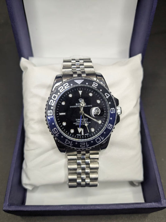 Luxury Blue & Black Dial Quartz Watch – Premium Stainless Steel Business Wrist Watch
