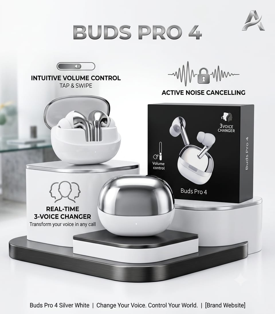 Buds Pro 4 Wireless Bluetooth Earbuds with HD Sound & Charging Case
