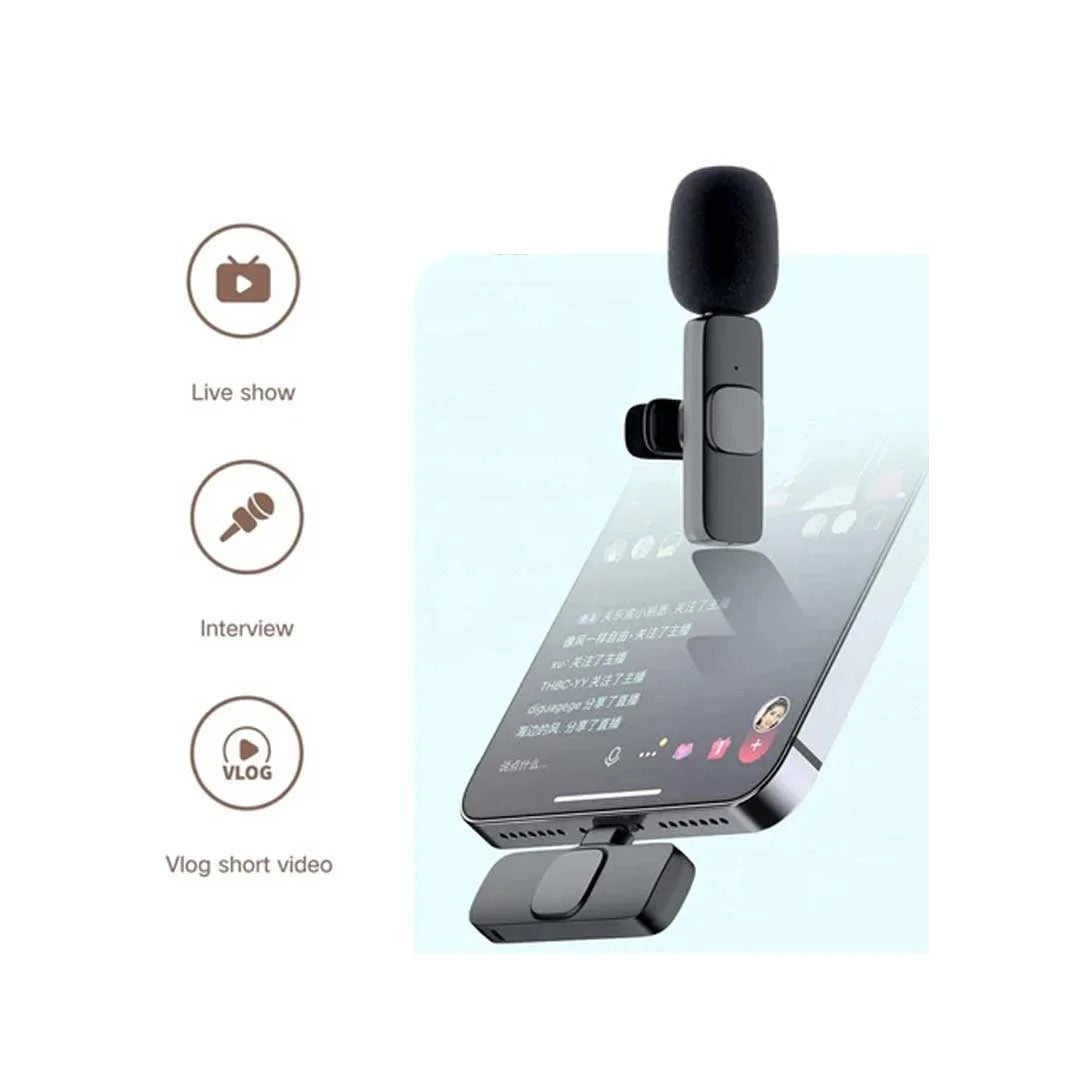 K8 Wireless Lavalier Microphone – Noise Reduction Clip-On Mic for Android & iPhone