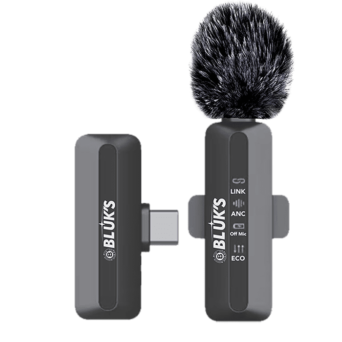 BLUK'S BX-115 Wireless Lavalier Microphone – ANC Clip-On Mic for iPhone & Android