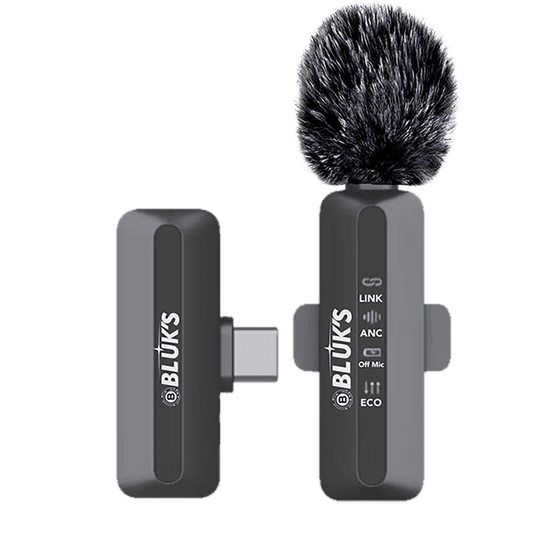 BLUK'S BX-115 Wireless Lavalier Microphone – ANC Clip-On Mic for iPhone & Android