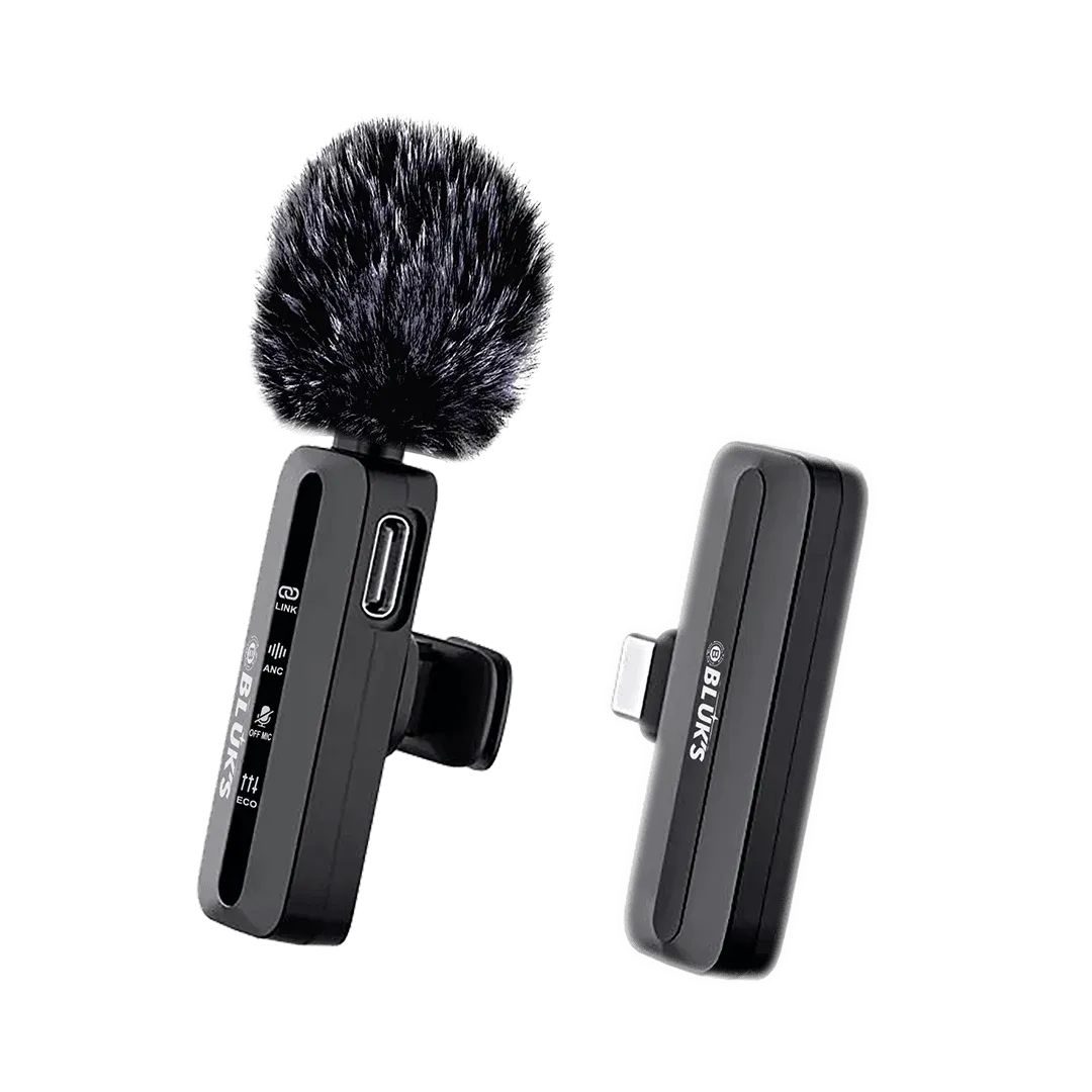 BLUK'S BX-115 Wireless Lavalier Microphone – ANC Clip-On Mic for iPhone & Android